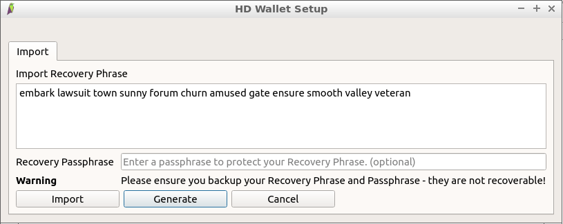ravencore_qt-v4p3p1 HD Wallet Setup Dialog